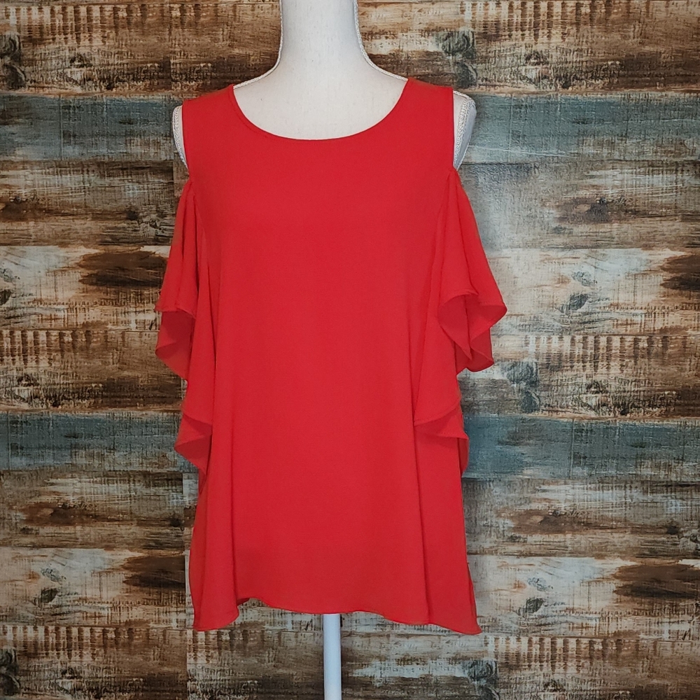 Bobeau red ruffle sleeve top XL